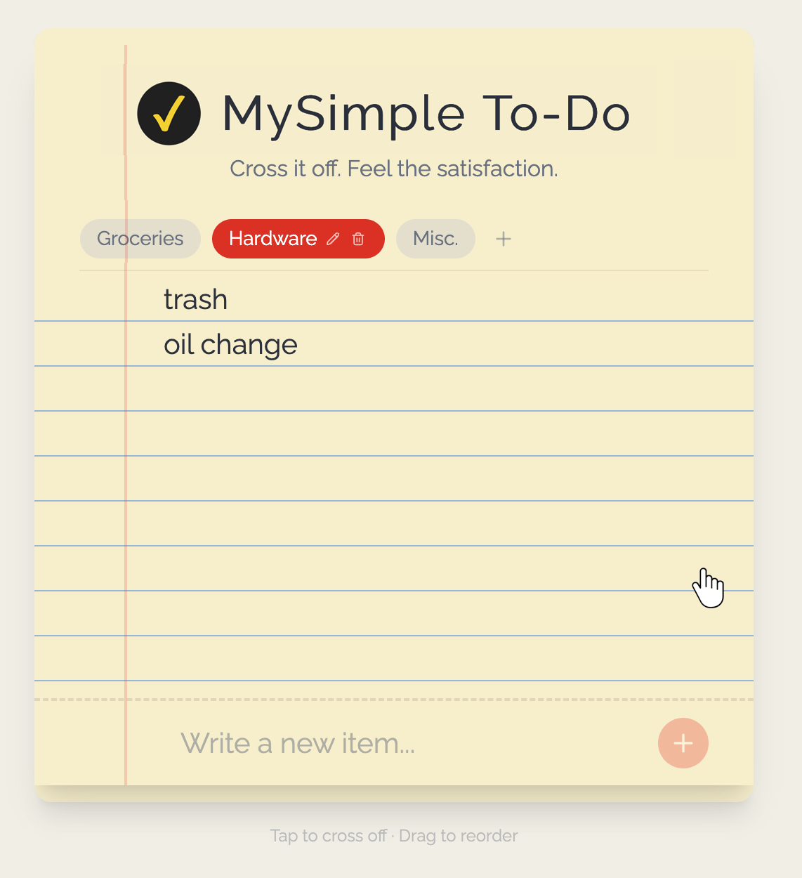 A task being crossed off in MySimple To-Do