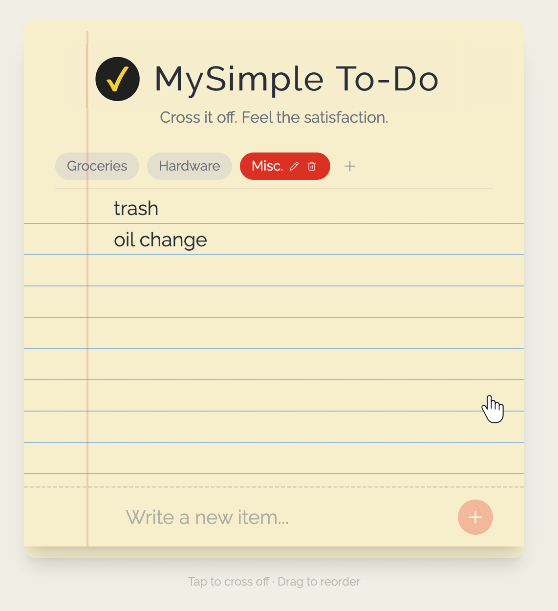 Animated demonstration of add items